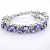 14K White Gold Bracelet Detailed With Brilliant Diamonds and Tanzanite
