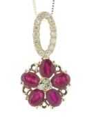14ct Yellow Gold Flower Cluster Diamond and Ruby Pendant and 18