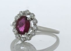 Platinum Cluster Diamond And Oval Ruby Ring (R1.03) 0.35 Carats