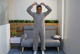 Ultra-Soft Zip-Up Teddy Fleece Onesie – Grey – Size 14