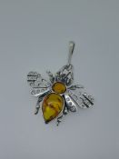 Silver and Amber Set Bumble Bee Pendant