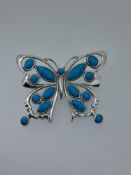 Silver and Reconstituted Turquoise Butterfly Pendant/Broach