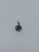 Silver Pendant Set with Natural Ruby Sapphire and Emerald
