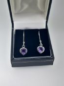 Silver AAA Amethyst Set Drop Earrings