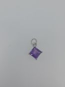 Silver Pendant Set with Square Cut AAA Amethyst Stone