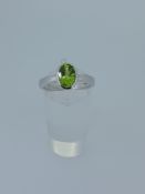 Silver Ring Rhodium Finish Set with Natural AAA Peridot