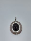 Silver Large Oval Cats Eye Pendant