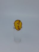Silver 925 and Natural Amber Set Ring