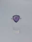 Silver Ring Set with Natural Amethyst Faceted Stone