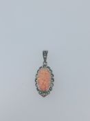 Silver Synthetic Fire Opal and Marcasite Set Pendant