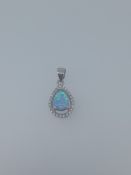 Silver Pendant Set with Synthetic Opal and Cz Stones