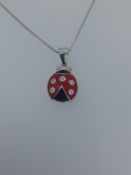 Silver and Enamelled Ladybug Pendant and Chain