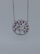 Silver 925 Tree Of Life Necklace Set with Coloured Cz Stones