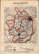 Antique 139 Years-Old Scarce Map of Monmouthshire Wales Boundary Changes 1885.