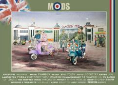 Mod Gathering Clacton Pier Nostalgic 1960's Scene Extra Large Metal Wall Art