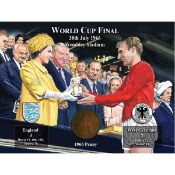 World Cup 1966 England Bobby Meets The Queen Original Penny Metal Coin Wall Art.