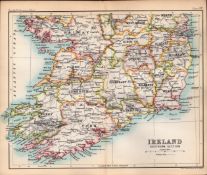 Southern Ireland Area Double Sided 126 Years-Old Antique 1896 Map.