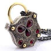 Convertible clasp necklace embellished with gold, colourful stones, and diamonds on silver