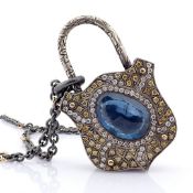 Convertible clasp necklace embellished with gold, colourful stones, and diamonds on silver