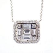 18K white gold necklace detailed with baguette and brilliant diamonds