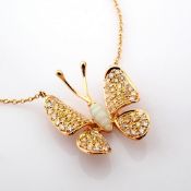 18K rose gold butterfly necklace detailed with opal, brilliant diamonds