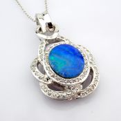 18K white gold necklace detailed with doublet opal, brilliant diamonds