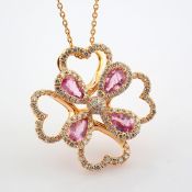 18K rose gold necklace detailed with pink sapphire and brilliant diamonds