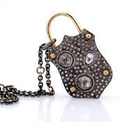 Convertible clasp necklace embellished with gold, colourful stones, and diamonds on silver