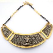 24K Necklace with mythological scene engraved in silver, adorned with silver accents and diamonds