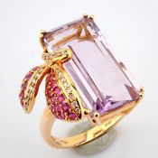 18K rose gold ring with amethyst, pink sapphire and brilliant diamonds.