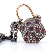 Convertible clasp necklace embellished with gold, colourful stones and diamonds on silver