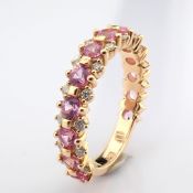 14K Rose gold ring detailed with pink sapphire and brilliant diamonds