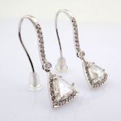 18K white gold earrings with fancy cut diamond in the centre and brilliant diamonds on frame