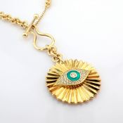 14K yellow gold evil eye necklace detailed with brilliant diamonds and enamel