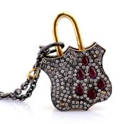 Convertible clasp necklace embellished with gold, colourful stones, and diamonds on silver