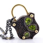 Convertible clasp necklace embellished with gold, colourful stones, and diamonds on silver