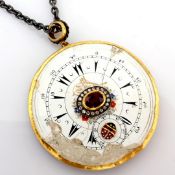 Necklace made of gold and silver, featuring an antique watch dial with precious stones and Diamond..