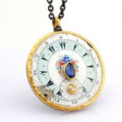 Necklace made of gold and silver, with antique watch dial with precious colourful stones and diamond