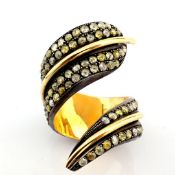 18K feather ring detailed with fancy cut brown diamond