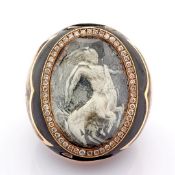 Ebony ring detailed with topaz with reversely engraved intaglio mythological centaur in centre