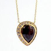 18K yellow gold cluster necklace with fancy cut rough diamond and brilliant diamonds on frame