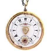 An exquisite necklace made of gold and silver, featuring an antique watch dial with diamonds