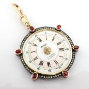 Pendant made of gold and silver with antique watch dial with precious colourful stones and diamond..