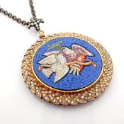An exquisite necklace detailed with micro-mosaic , brilliant diamonds and gold on silver