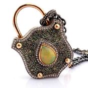 Convertible clasp necklace embellished with gold, colourful stones, and diamonds on silver
