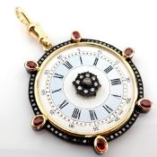 Pendant made of gold and silver with antique watch dial with precious colourful stones and diamond..