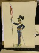 Vintage Lancers c1850 Uniform Original Watercolour