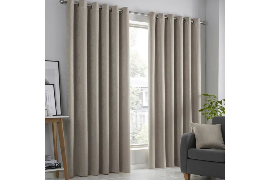 Velour Eyelet Curtains Stone 168 x 137 cm