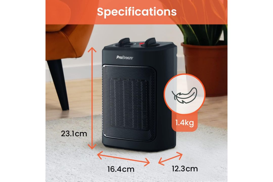 Pro Breeze 2000W Mini Ceramic Fan Heater - 3 Heat Settings RRP £44.99 L26