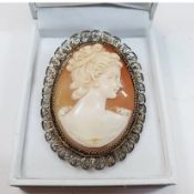 Antique Cameo Brooch Hand Carved Portrait